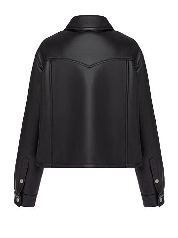 Черная укороченная куртка из кожи с подкладом из овчины, 2