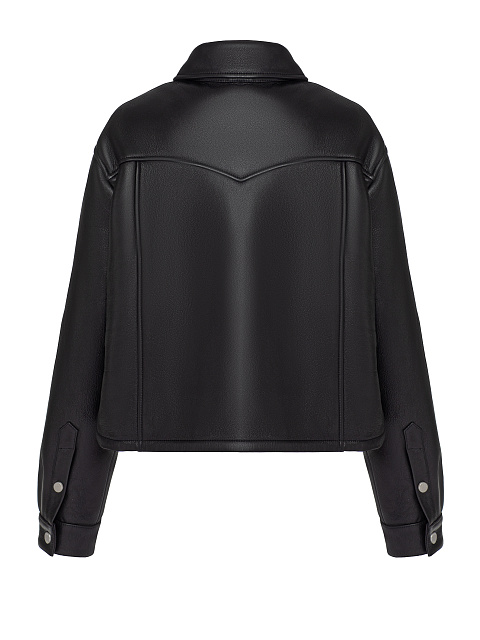 Черная укороченная куртка из кожи с подкладом из овчины, 2