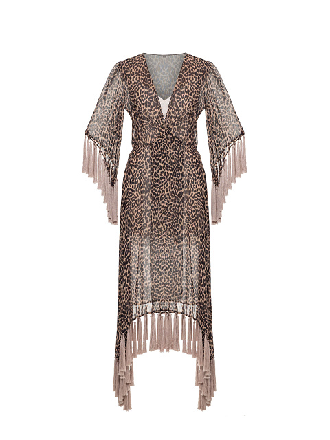 Леопардовое платье из шифона с розовой бахромой, 1 Леопардовое платье из шифона с розовой бахромой, 1
