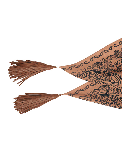 Коричневый шелковый платок с черным принтом, 2