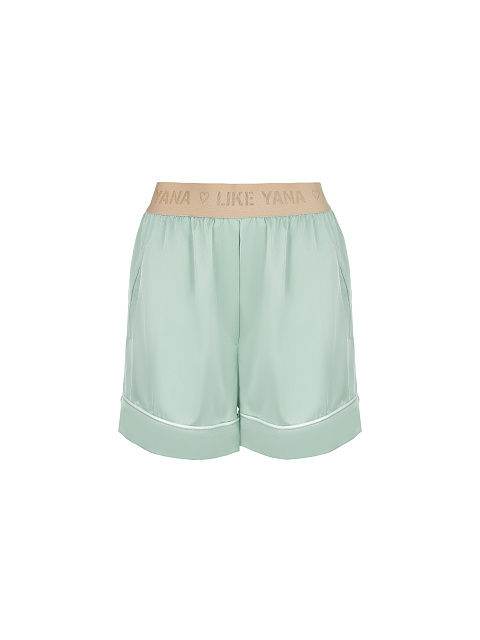 Мятная шелковая пижама с белым кантом, 3