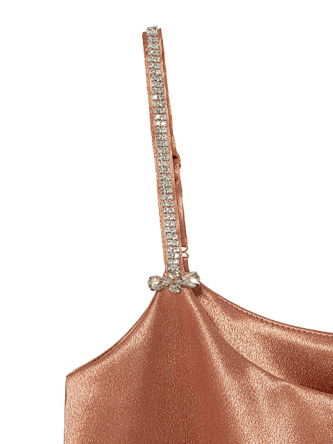 Персиковое платье-мини из атласа, 3