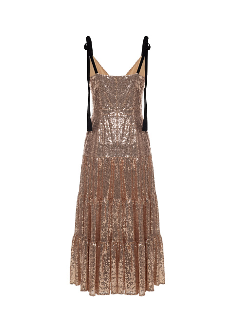 Платье-сарафан в золотисто-бежевых пайетках, 2