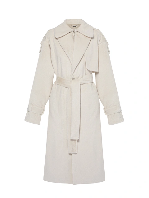 Бежевый тренч из эко-меха, 3