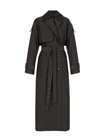 Коричневый двубортный тренч с узором, 2