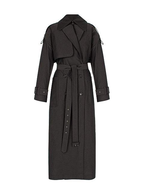 Коричневый двубортный тренч с узором, 2