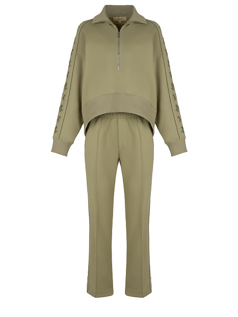 Оливковый трикотажный костюм с вышивкой YD в тон, 1