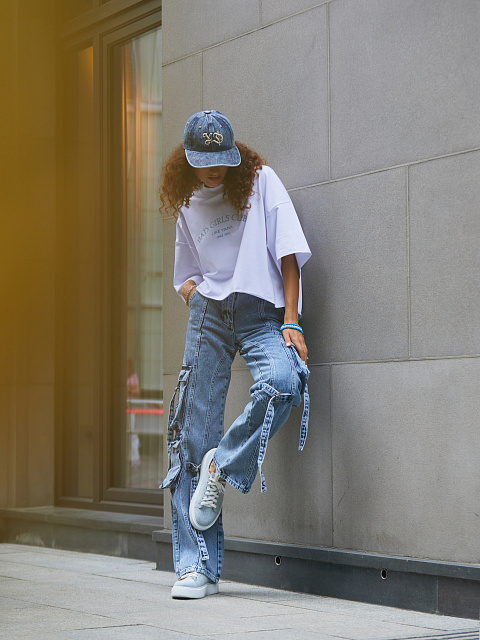 Синие джинсы-карго с ремнями, 12 Синие джинсы-карго с ремнями, 12