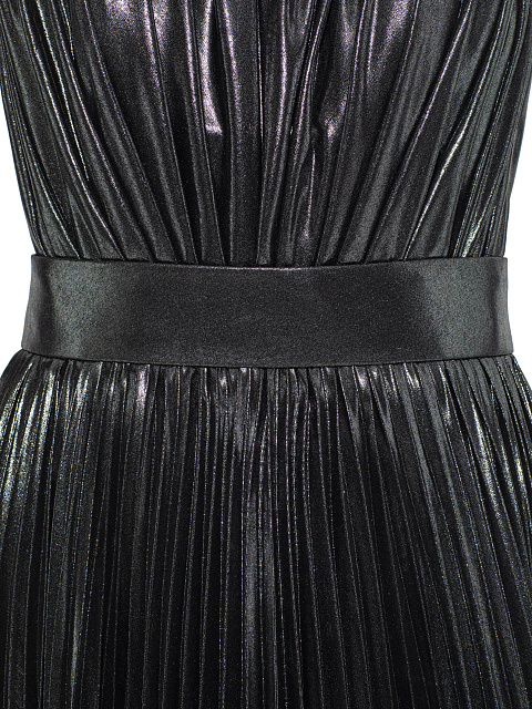 Серебряное платье-макси из гофрированной ткани, 3