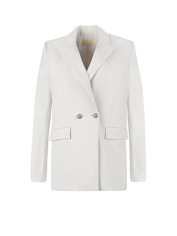 Белый двубортный жакет из эко-кожи, 1