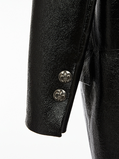 Черное кожаное пальто с подкладом из меха козлика, 5