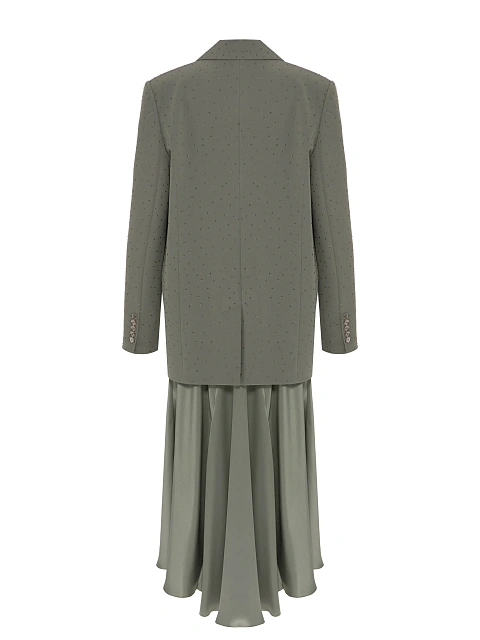 Серый комплект из шелкового платья-миди и жакета, 2
