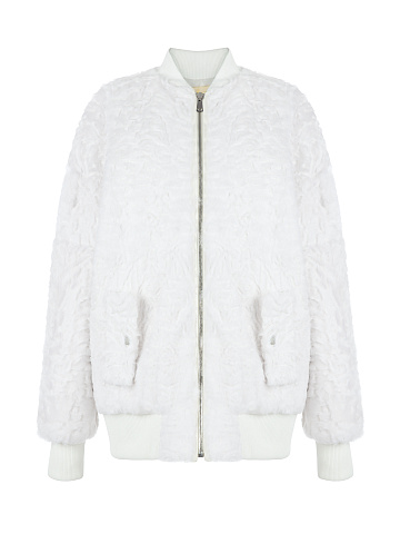 Утепленный белый бомбер из меха козлика, 1