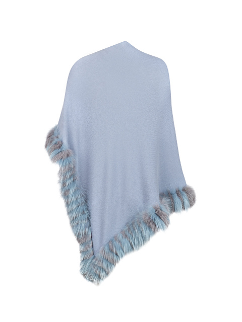 Голубое кашемировое пончо с мехом лисы, 2 Голубое кашемировое пончо с мехом лисы, 2