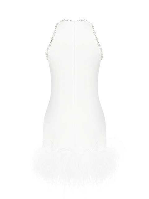 Белое платье-мини с вырезом-каплей и боа, 2