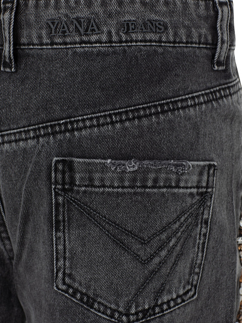 Расклешенные светло-серые джинсы с кристаллами, 4