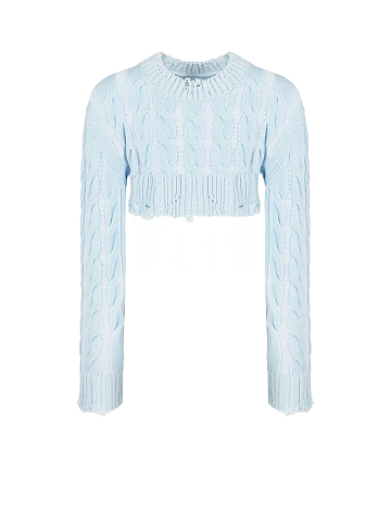 Голубой кроп-свитер с косами и разрывами, 1
