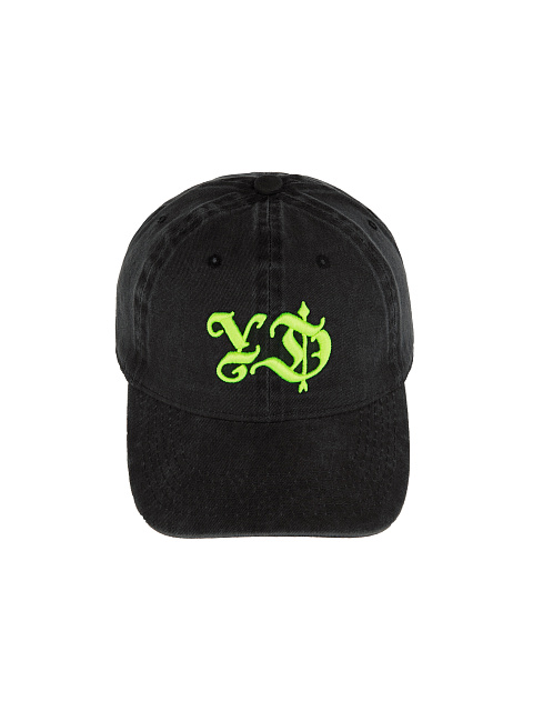 Серая кепка из винтажного денима с неоново-зеленой вышивкой, 2