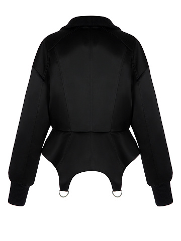 Черный бомбер из шелка с фигурным низом, 2