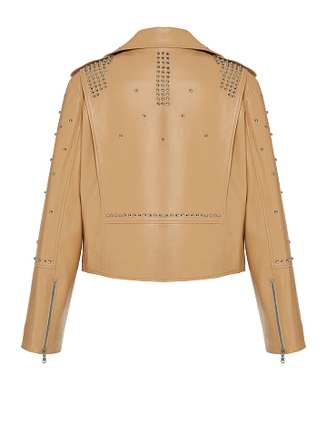 Бежевая кожаная косуха с шипами, 2