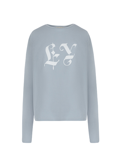 Голубой хлопковый лонгслив с белым принтом "Like Yana", 1 Голубой хлопковый лонгслив с белым принтом "Like Yana", 1