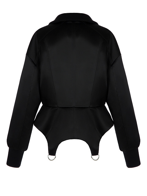 Черный бомбер из шелка с фигурным низом, 2 Черный бомбер из шелка с фигурным низом, 2