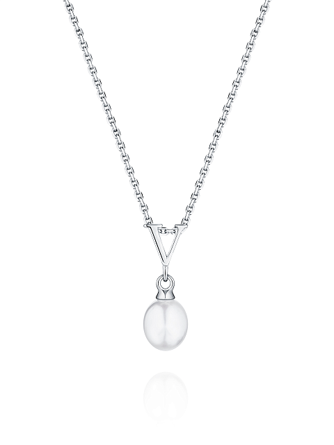 Колье из серебра с кулоном с буквой V и жемчужиной, 1