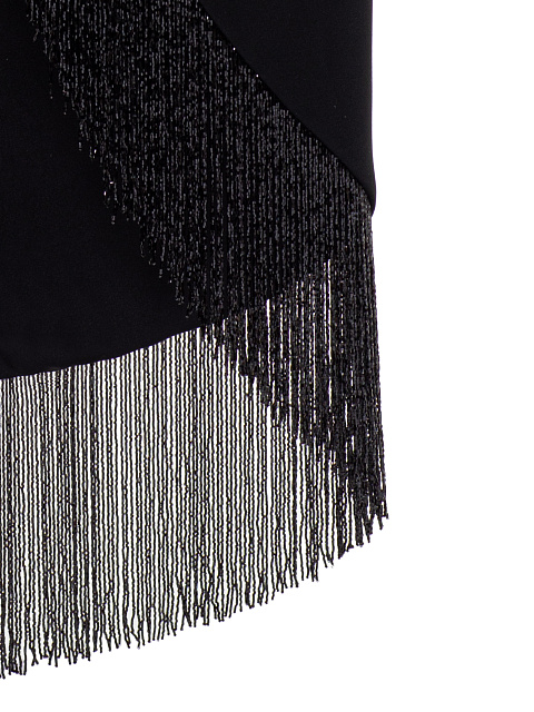 Черное платье-макси из шелка с бахромой из бисера, 5