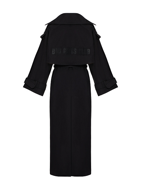 Черный двубортный тренч из хлопка с отделкой из кожи, 2