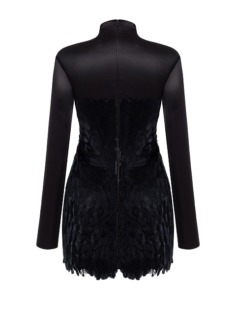 Черное шелковое платье-мини с перьями, 5