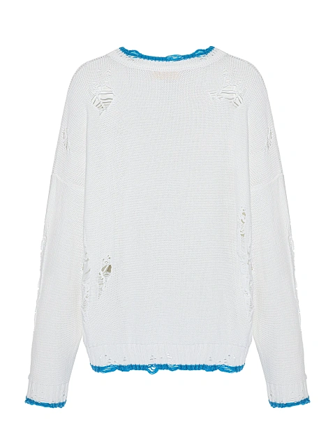 Белый унисекс хлопковый свитер с якорем, 2