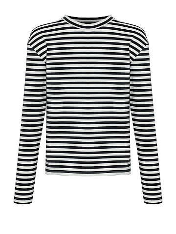 Черно-белая хлопковая тельняшка с голубым принтом, 1