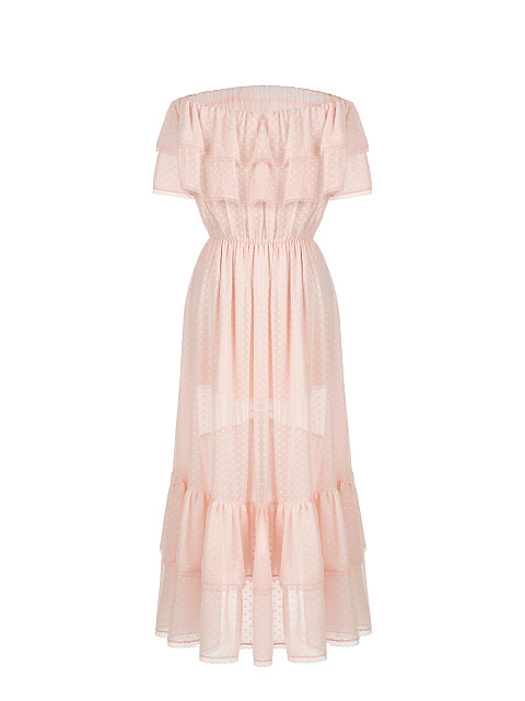 Розовое шифоновое платье-миди в горошек, 2 Розовое шифоновое платье-миди в горошек, 2