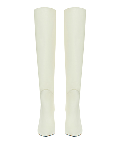 Белые кожаные сапоги на шпильке, 4 Белые кожаные сапоги на шпильке, 4