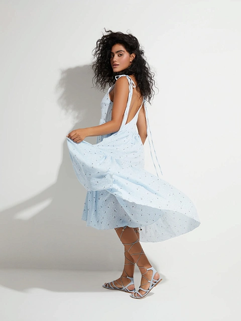 Голубой хлопковый сарафан на завязках, 5