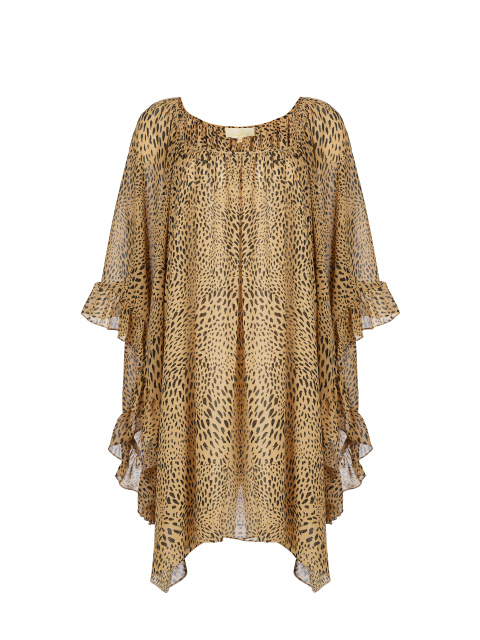 Леопардовое платье-мини из вискозы с рюшами, 1