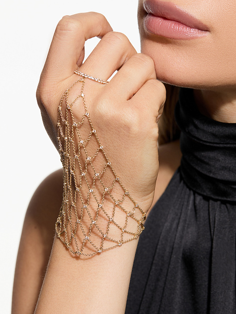 Слейв-браслет из желтого золота и бесцветных топазов круглой огранки, 3