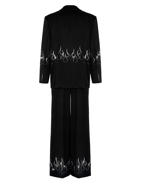 Черный шелковый костюм-двойка со стразами, 2