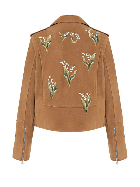 Укороченная коричневая косуха из замши с вышивкой в виде ландышей, 2