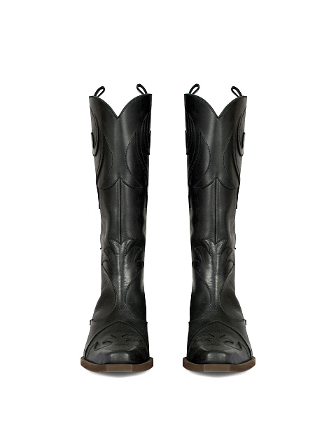 Черные казаки из винтажной кожи с цепочкой, 2 Черные казаки из винтажной кожи с цепочкой, 2