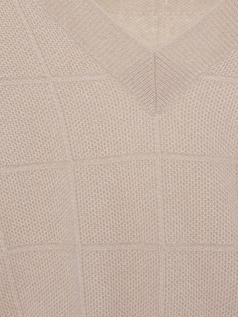 Бежевый пуловер из кашемира с V-вырезом, 3