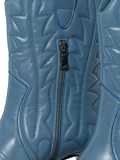 Голубые кожаные казаки на каблуке, 5