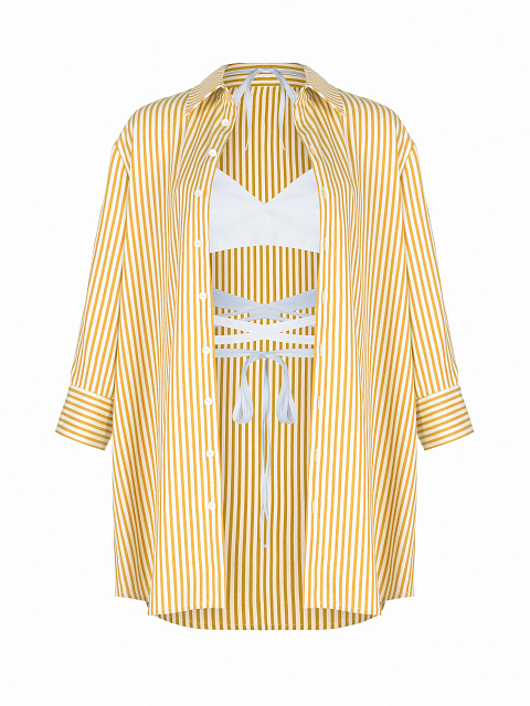 Хлопковый сет из белого бра и желтой рубашки в полоску, 1