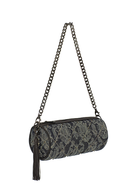 Серая сумка-тубус из денима с золотым узором и вышивкой, 2 Серая сумка-тубус из денима с золотым узором и вышивкой, 2