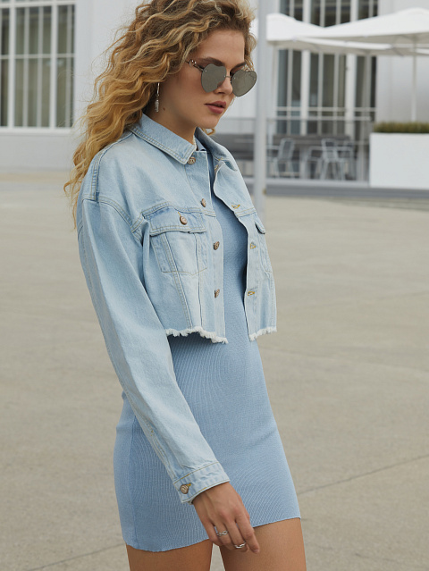 Голубое платье-мини с воротником, 6