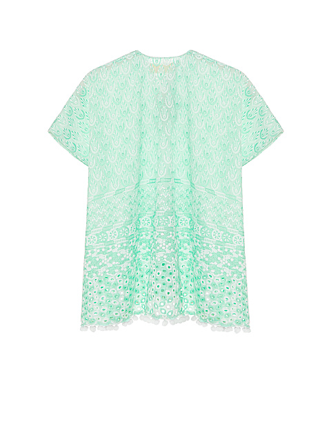 Зеленая детская туника из хлопка с белыми помпонами, 2 Зеленая детская туника из хлопка с белыми помпонами, 2