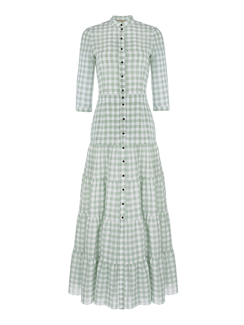 Зеленое платье-макси из тонкого шифона в клетку, 1