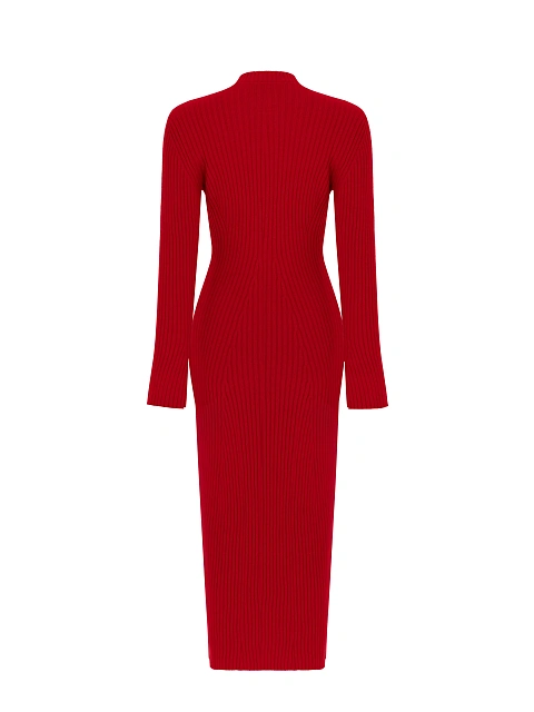 Красное вязаное платье-миди с круглым вырезом, 2 Красное вязаное платье-миди с круглым вырезом, 2