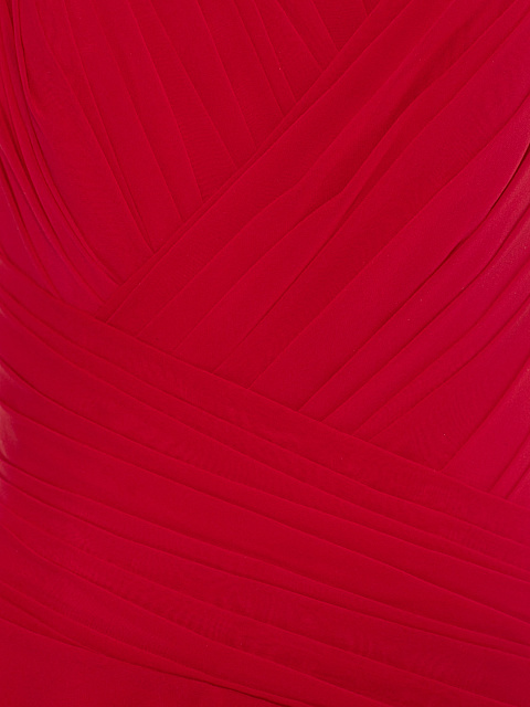 Красное платье-макси из шелка с кружевом и перьями, 10