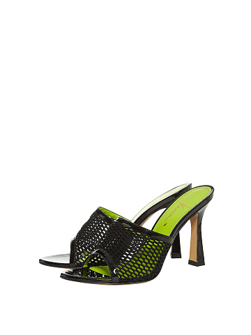 Черные мюли из лакированной кожи и сетки, 1